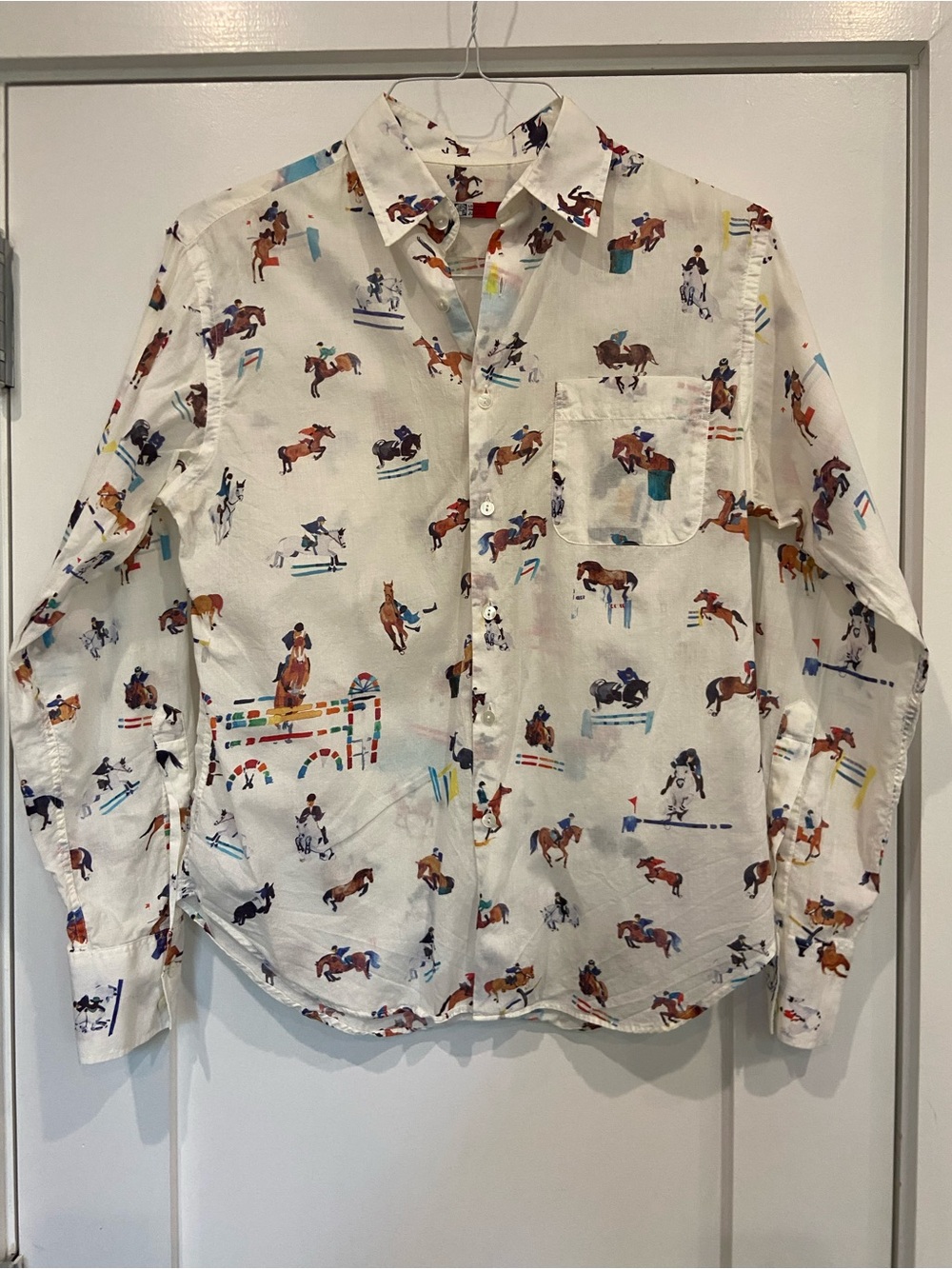 G. Kero x Longines White Equestrian Print Button-Down Shirt
